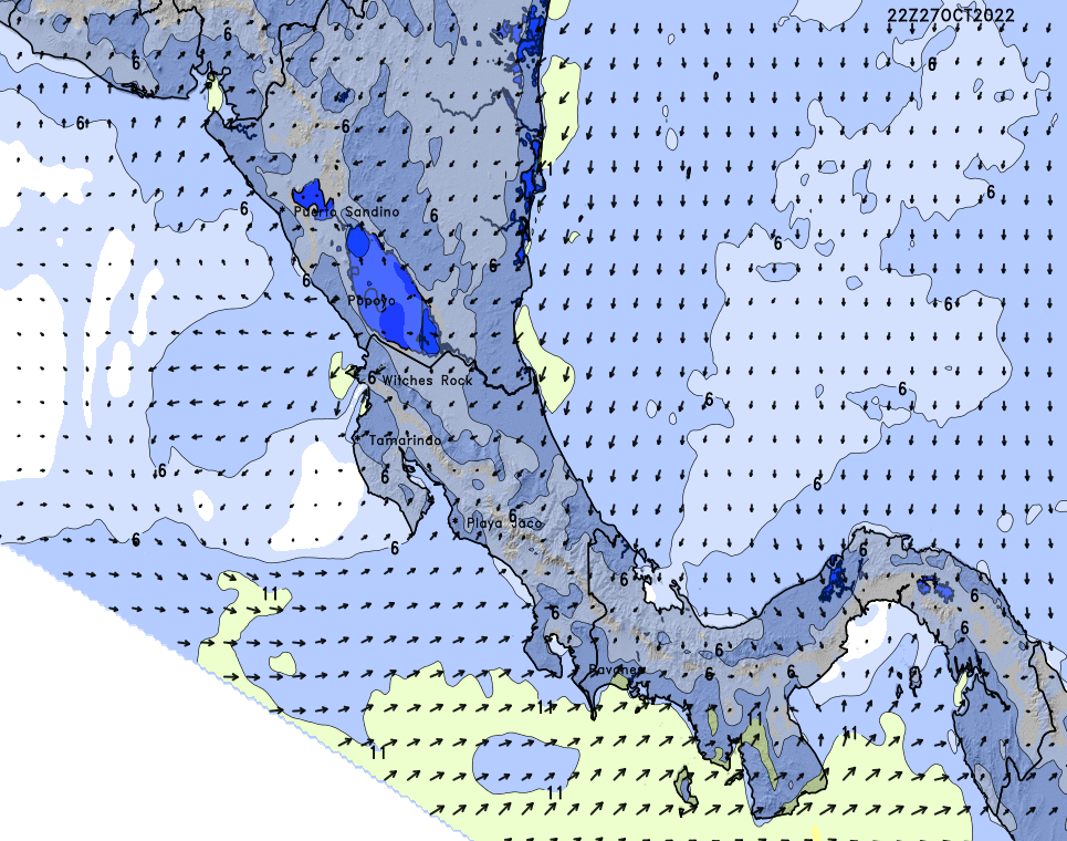 Central Costa Rica High Resolution Wind Chart