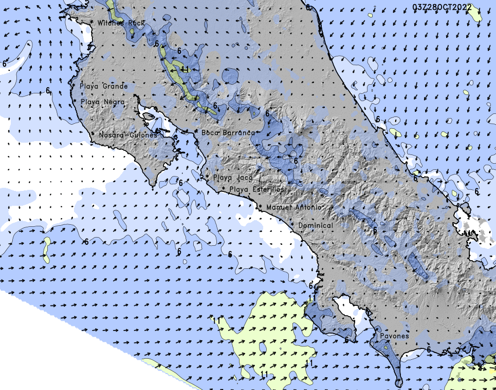 Central Costa Rica High Resolution Wind Chart